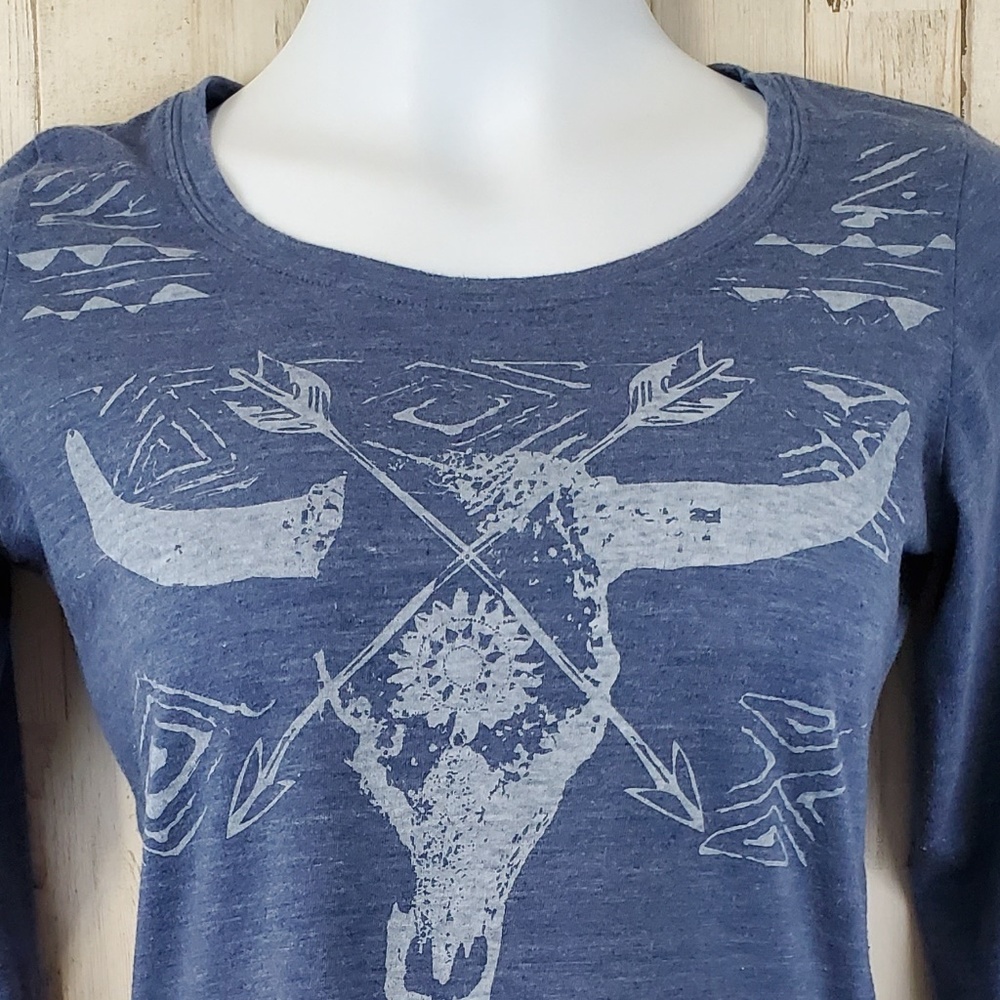 Roper Womens Tee Blue Western Long Sleeve Fitted - Picture 2 of 6